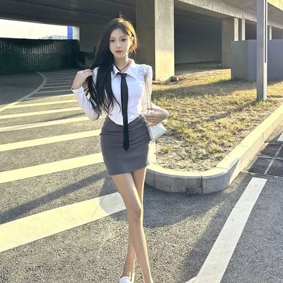 社会女学院风jk制服套装快手网红同款辣妹长袖短款上衣+包臀短裙