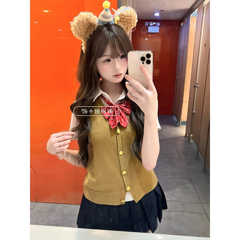 原创JK制服针织衫樱花妹穿搭开衫马甲背心短袖衬衫jk短裙一整套女