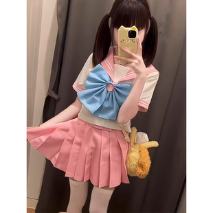 2025夏季 新款 学院风穿搭蓝色粉色JK短裙水手服美少女战士短袖 衬衫