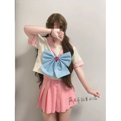 夏季新款蓝色粉色JK短裙水手服美少女战士多巴胺穿搭原创一整套装