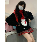 秋冬新款 针织衫 上衣学生毛茸茸宽松甜美日系复古圣诞雪人提花毛衣