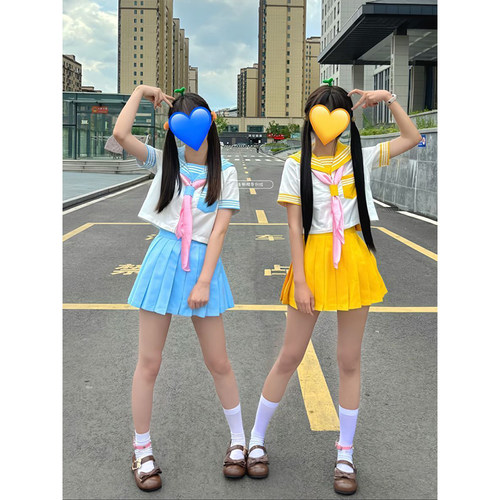 原创JK制服基础款黄三本水手服中间短袖软妹可爱少女学院风JK套装