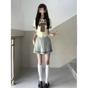 清新简约jk制服甜美学院淑女风ins感高级水手服短袖百褶裙套装夏