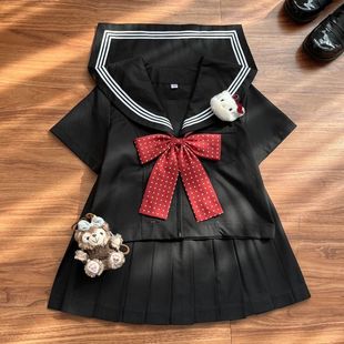 百搭JK短裙 新款 2025夏季 套装 原创水手服绀色黑色日系学院风长短袖