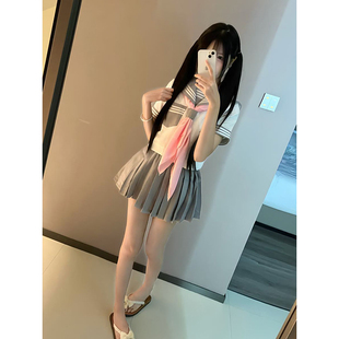 原创夏季灰领白三本水手服JK制服基础款海军领上衣校园风软妹穿搭