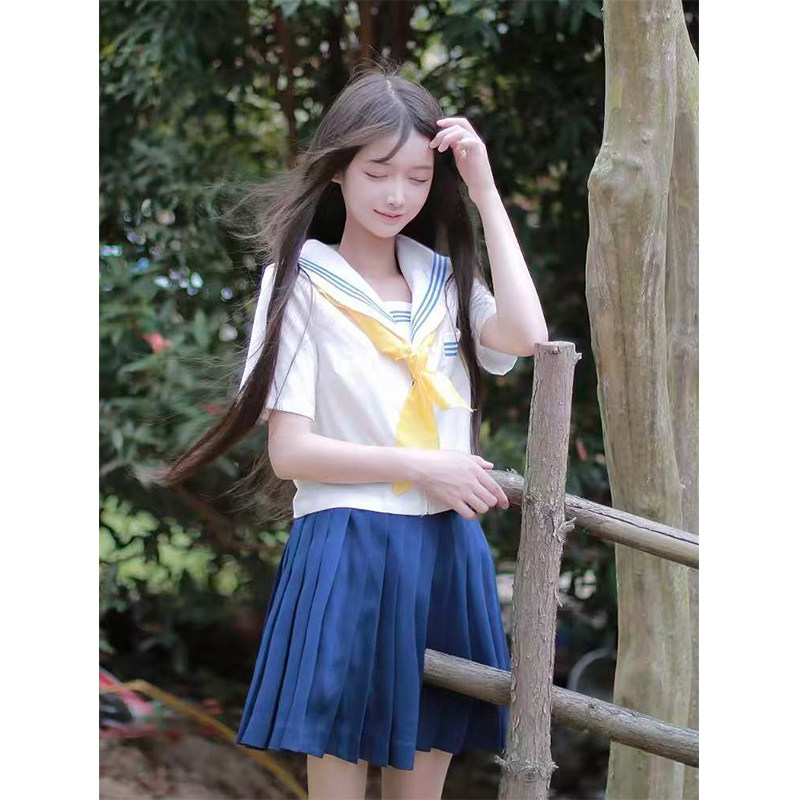 2026原创新款海军领白领蓝三本短袖衬衫水手中间服JK短裙制服套装