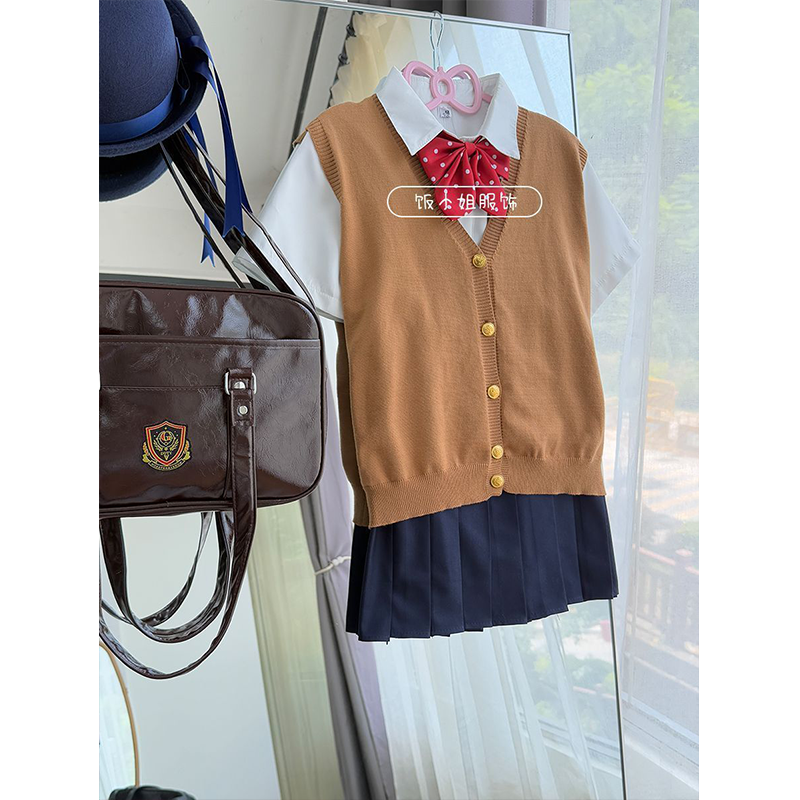 JK制服针织衫学生纪州开衫马甲背心上衣叠穿漫感上衣a字短裙套装