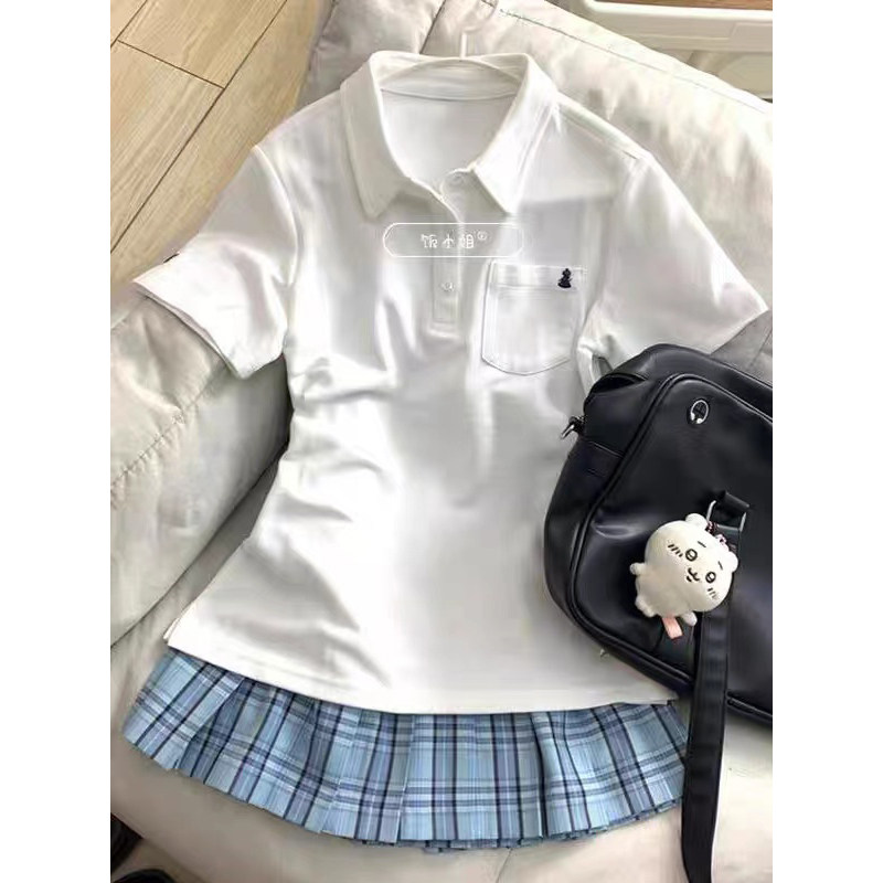 日系原创JK制服正版Polo衫夏季新品学院风收腰刺绣短袖校供感上衣 - 实物图