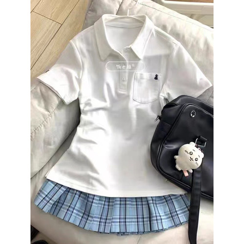 日系原创JK制服正版Polo衫夏季新品学院风收腰刺绣短袖校供感上衣