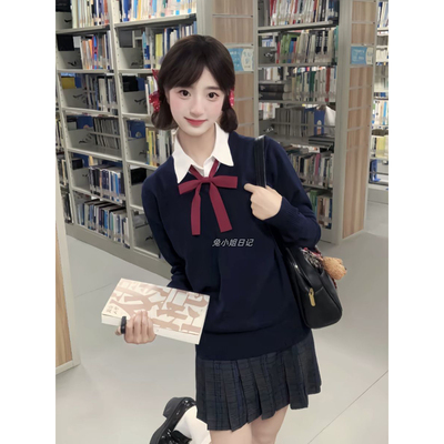 JK秋冬制服套头针织长袖毛衣叠穿基础衬衫校供凛凛JK短裙学生套装