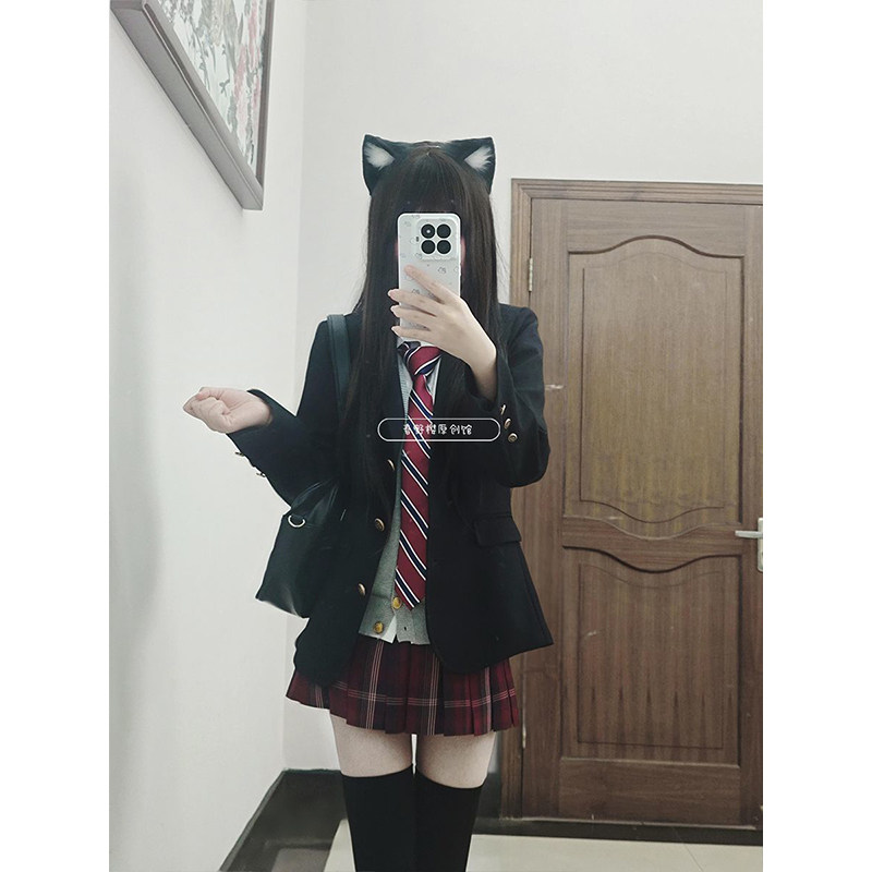 JK制服秋冬黑色西装外套学院风穿搭叠穿浅灰针织衫开衫百搭玄JK裙,女装/女士精品,时尚套装,淘宝优惠券,粉丝福利购,淘宝优惠卷