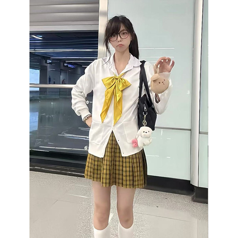 学院风穿搭向日葵短裙原创JK制服秋冬校供感V领开衫针织毛衣套装