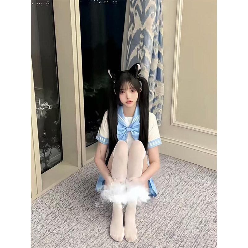 彩虹战队原创制服学院风穿搭萝莉可爱短袖水手服浅蓝浅粉新款套装