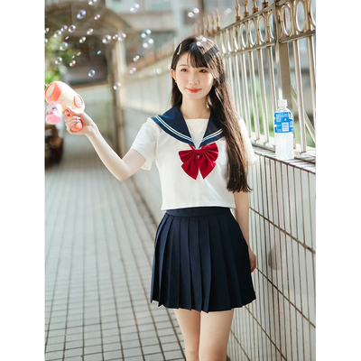 校供感穿搭水手服衬衫绀三本短袖基础款百搭绀色JK裙原创JK制服裙