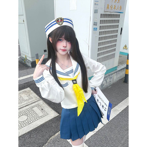学院风海军领白领蓝长袖短袖衬衫校供感jk水手服JK裙日系一整套装