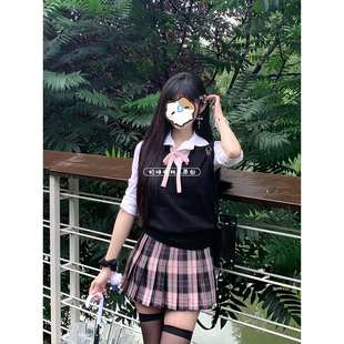 原创日系JK制服纯色套装jk无袖背心马甲毛衣针织衫学院上衣粉雾海