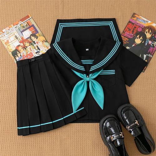 原创jk制服新款穿搭初音色水手服女短袖长袖学院风JK裙青三本套装