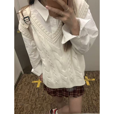 两件套装/日系甜美可爱学院风针织衫马甲小个子时尚套装减龄背心
