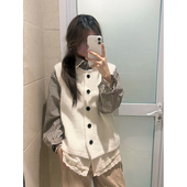 小众时尚 格子花边衬衫 上衣设计感日系叠穿羊毛马甲原创早秋两件套