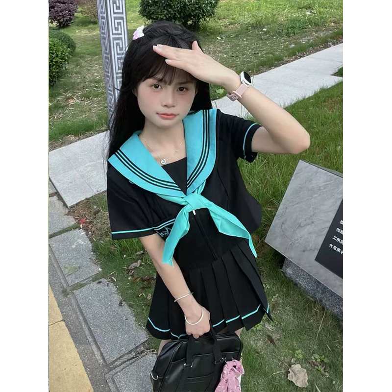 原创jk制服水手服青本绘长袖短袖衬衫上衣百搭JK短裙夏季款中间服