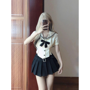 辣妹小香风jk制服学院套装甜心学姐水手服上衣蝴蝶结女百褶裙夏季