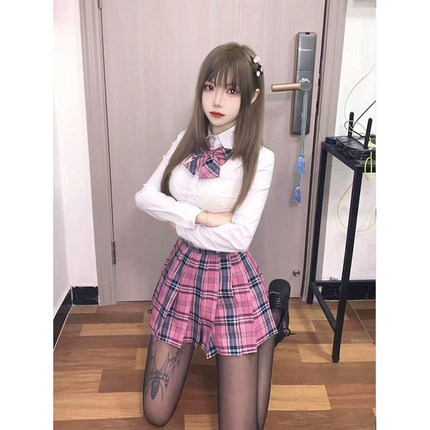 jk制服小众基础款白色衬衫长袖收腰日系学院风穿搭小辣妹百褶短裙