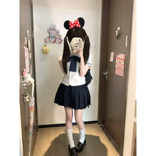 夏季 学院风穿搭中山日系道线校供感水手服JK制服短袖 短裙新款 套装