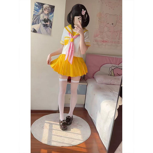 日系正统JK制服黄三本短袖水手服基础款软妹可爱少女学院短袖套装