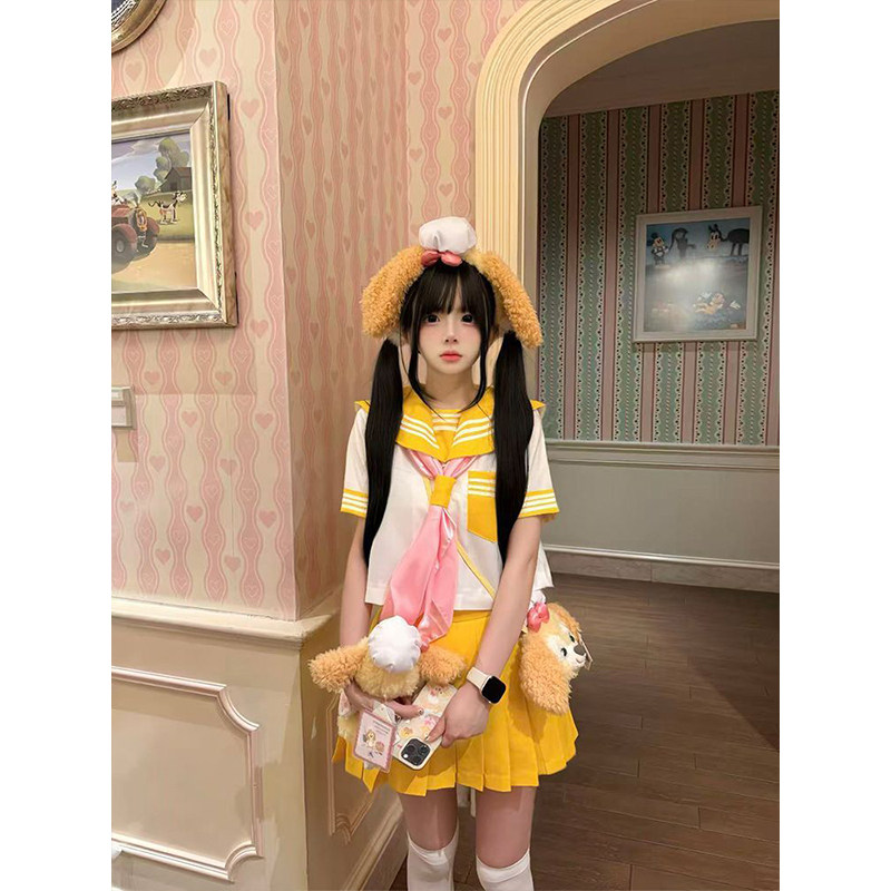 新款基础款黄三本制服正统中间水手服学院风穿搭短袖JK短裙一套装