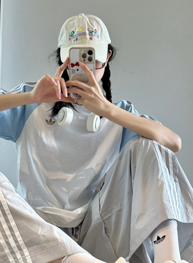 adidas/阿迪达斯三叶草短袖男女三条纹圆领纯棉透气运动T恤KC4960