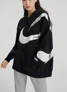 Nike耐克男女宽松大勾印花连帽衫