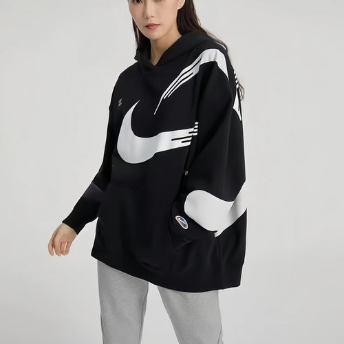 Nike耐克男女宽松大勾印花连帽衫
