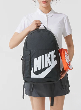 耐克 时尚简约百搭 校园风双肩包 暗烟灰拼橙色拼白色HJ4186-070