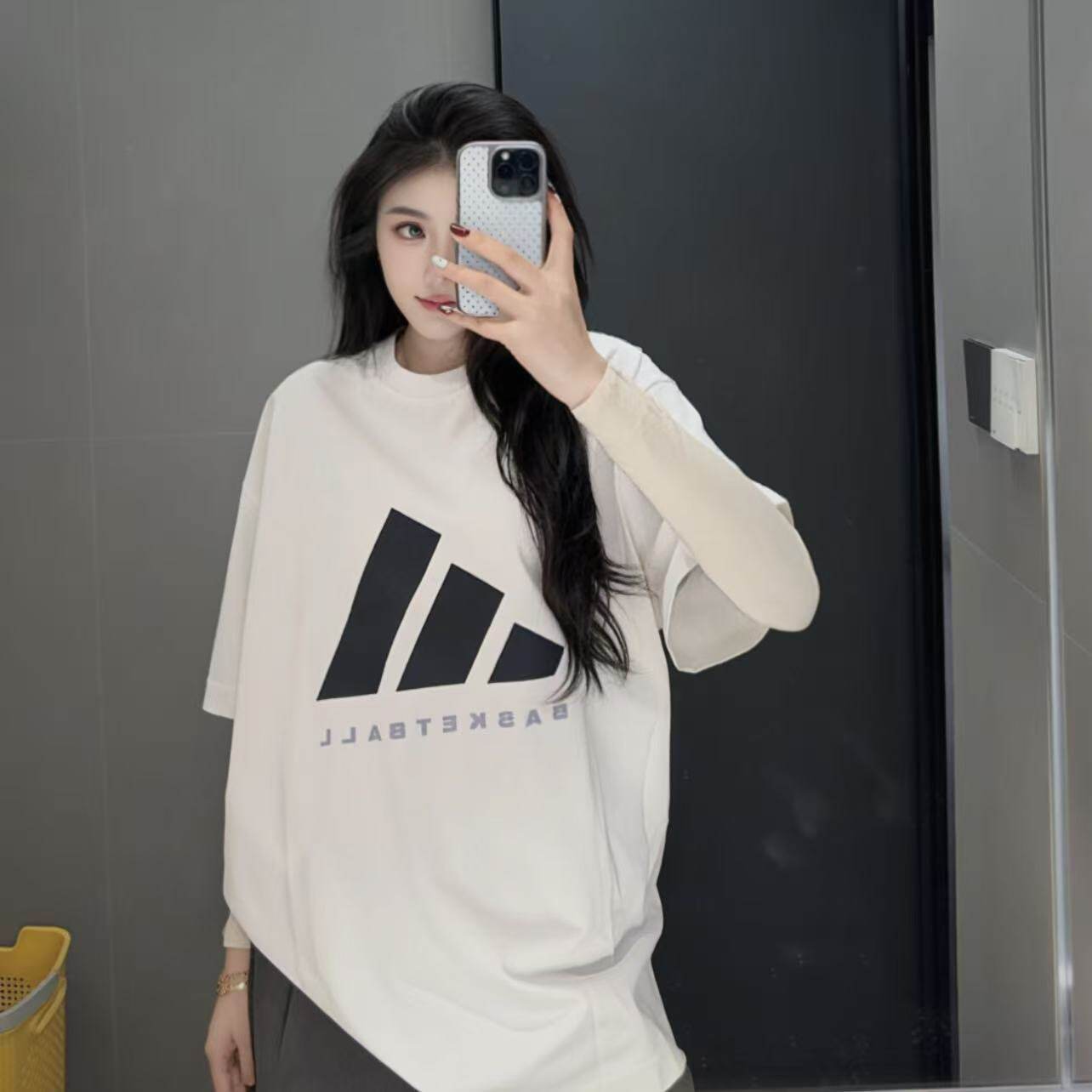 adidas阿迪达斯白色篮球半袖2026夏男女棉廓形宽松短袖T恤 JX5574