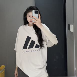adidas阿迪达斯白黑篮球半袖2026夏男女棉廓形宽松短袖T恤 JX5574