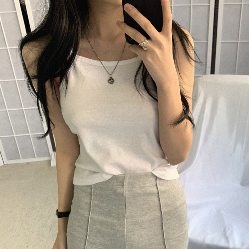 South Korea chic summer basic solid color slim versatile bottomed shirt vest short small sling top