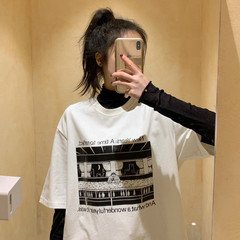 Real photo quality inspection new year spring print short sleeve T-shirt women's new fashion net red air top bottoming shirt