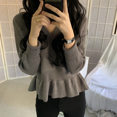 South Korea chic autumn new solid color basic long sleeve knitted bottom sweater sweater top