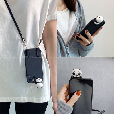 ins卡通立体熊猫趴趴公仔适用小米15/14/13手机壳civi4pro斜挎全包note14女款红米not13pro防摔k70保护套k40s