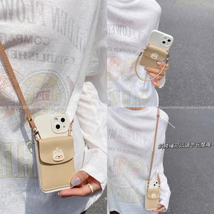 高级感ins立体公仔卡其色卡包适用OPPOfindX8手机壳Reno14斜挎背带Reno13全包边findX7女款A5Pro新款Reno11软