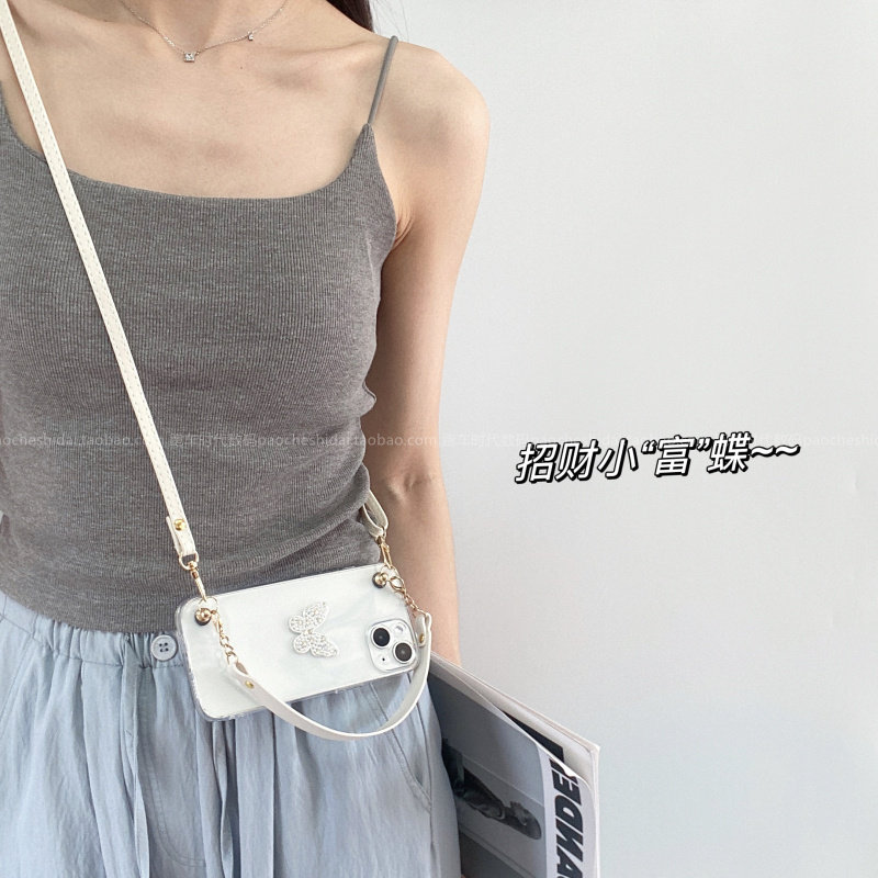 韩风ins一只水钻小蝴蝶适用小米15/14手机壳civi4Pro手拎斜挎背带红米K80全包边note14网红K70女生款Turbo4