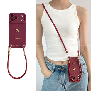 新年款酒红色马年好运小众适用opporeno15手机壳findx9pro轻奢findx8/x7挂绳reno14/13简约a6高档a5x个性斜挎