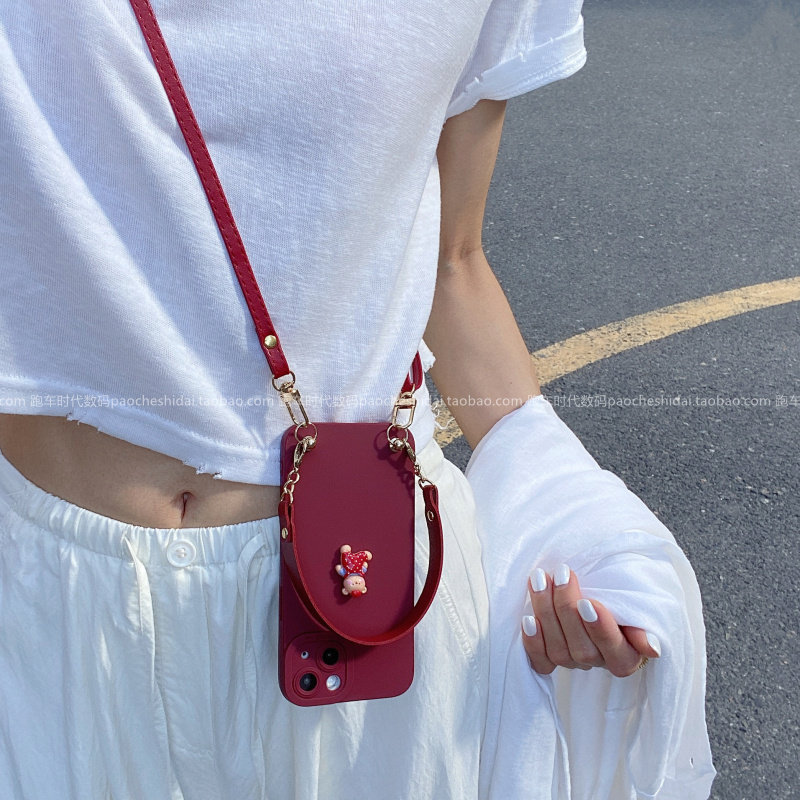 韩系ins风背带裤小熊公仔适用苹果17promax手机壳iphone16新款15pro女12网红14斜挎13简约小众温柔全包软壳xs