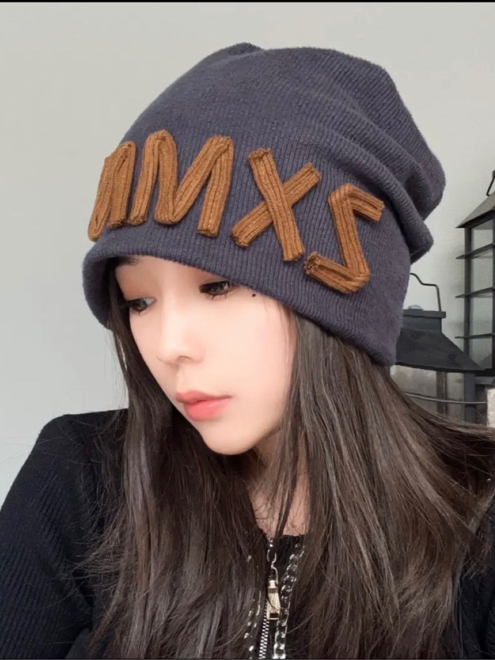 网红字母粗针织堆堆帽显脸小春夏百搭日系冷帽女抖同款大头围帽子