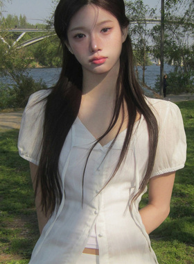 韩国2025夏秋新款ins明星同款modi甜美系带泡泡袖衬衫女