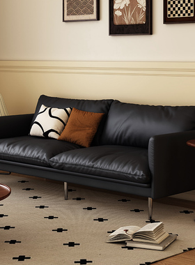 法式复古极简现代直排小户型沙发北欧油蜡真皮美式工业风客厅沙发