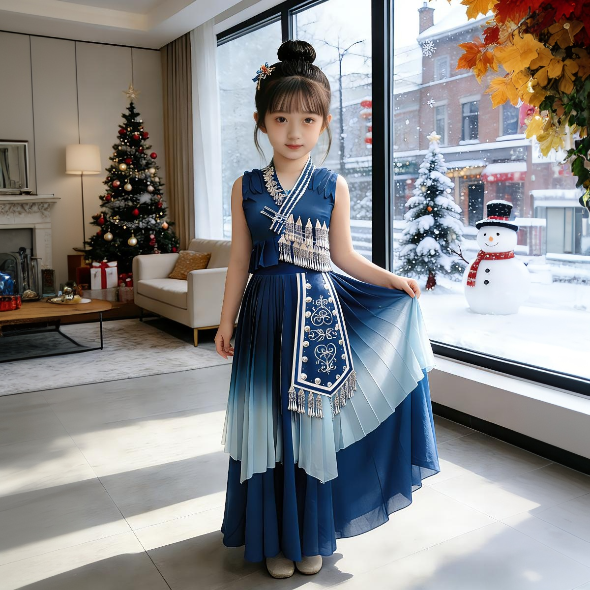 定制古典舞无袖服装桃李杯苗族独舞花儿剧目服儿童舞台演出表演服