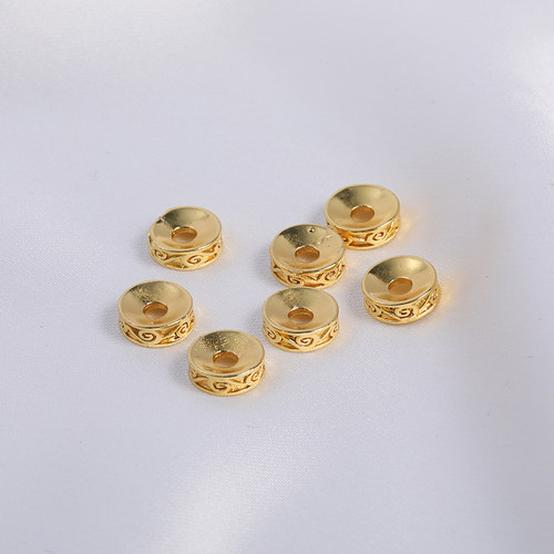 18K包金保色铜镀金回纹祥云隔珠隔片6-8mm金珠手链项链diy小配饰