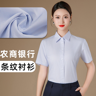 农村商业工作服女衬衣长短袖银行 农商信用社蓝色男士条纹衬衫