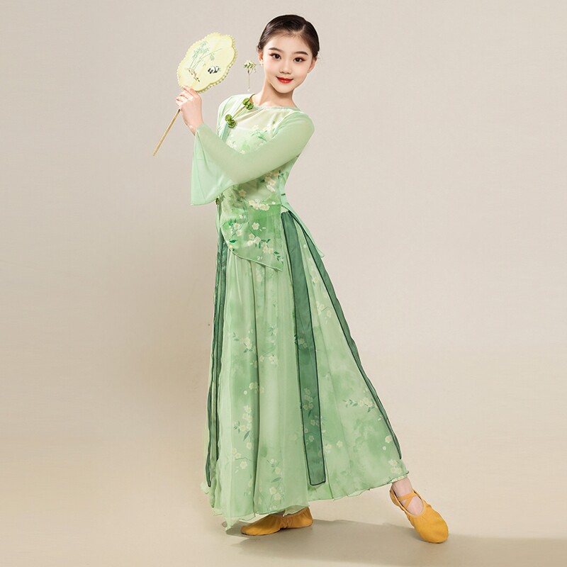 儿童古典舞演出服女飘逸中国风仙气身韵纱衣套装古风旗袍表演服装图片